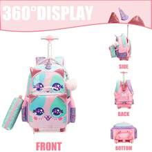 Rolling Backpack For Girls Backpack With Wheels For Elementary Student Kids School Bag With Lunch Box Pencil Case For Girls Ages 6-12 Years Old - Pink - View 4