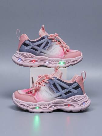 Zapatos deportivos de cuero con iluminación LED transpirable, adecuados para niños y niñas - Casual, amortiguación de impactos, todo terreno antideslizante para correr y caminar al aire libre