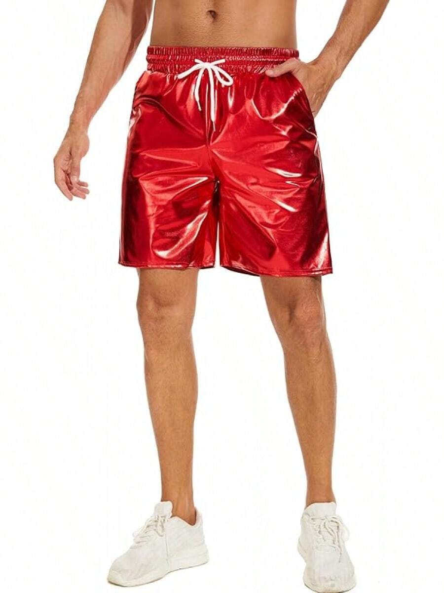 Men's Metallic Shorts Shiny Rave Shiny Sparkly Shorts With Pockets - Red - View 1