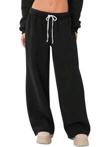 Women's Fleece Lined Wide Leg Thermal Winter Warm Baggy Sweatpants With Pockets - 紅色 - 查看 7