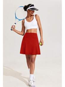 18 Tennis Skirt Knee Length High Waist Skorts Skirts Women Pleated Built-In Shorts Skirts With Pockets - Navy Blue - View 11