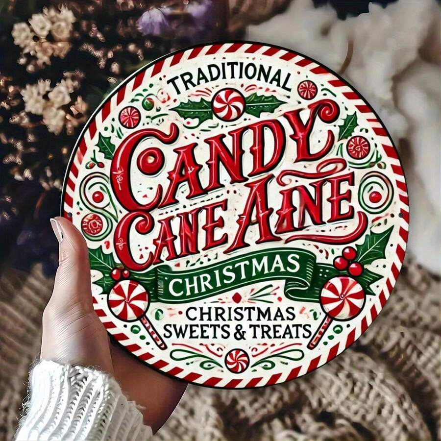 1pc Round Iron Christmas Wreath Sign - Gingerbread House With Holiday Center Decor, Suitable For Home And Bar Wall Decoration - Multicolor - View 1