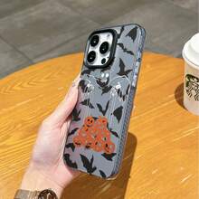 Ốp lưng điện thoại cá nhân hóa hình quả bí ngô và con dơi tương thích với iPhone 16 Pro Max, 15/14 Plus, 13, 12, 11 - Khung đen Xám bạc - Xem 3