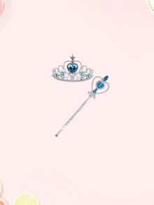 2pcs Ice Princess Crown & Heart Magic Wand Combo, Children Cosplay Princess Role Play Headband & Fairy Wand - Multicolor - View 4