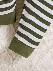 Baby Boy Blue Letter Print Long Sleeve Top, Striped Pants And Hat, Autumn/Winter - Green - View 8