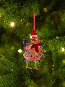 1 Set Funny Christmas Chicken Decor Set, Scarf Chicken Holiday Decorations, Hanging Christmas Tree Outdoor Decorations, Home Decor, Room Decor - Multicolor - View 6
