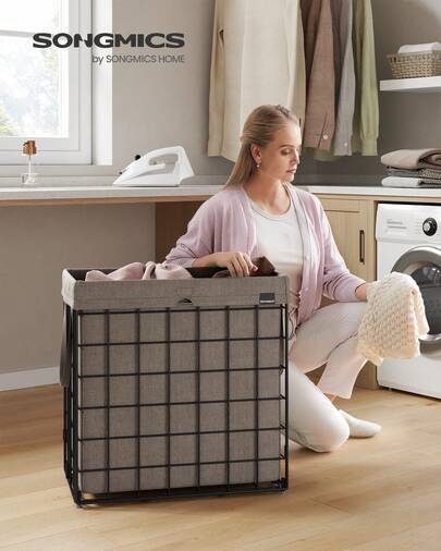 SONGMICS Laundry Hamper, 29 Gal. (110L) Laundry Basket, Collapsible Clothes Hamper, Removable And Washable Liner, Metal Wire Frame, For Bedroom Bathroom