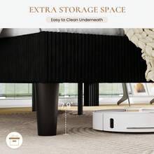 SHA CERLIN Full/Queen/King Bed Frame, Velvet Platform Bed Frame With Vertical Channel Tufted Headboard, Upholstered Corduroy, Strong Wooden Slats, Mattress Support, No Box Spring Needed, Easy Assembly, Black - màu đen - Xem 5