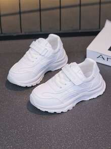 1双儿童透气网面系带低帮休闲运动鞋，舒适运动鞋，适合青少年男女，白色，春夏秋季