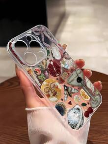 1件装时尚鸡尾酒拼贴图案透明TPU防指纹手机壳，兼容 16 Pro Max/16/16 Pro/16 Plus/11/15/15 Pro/15 Pro Max/12/13/14 Pro Max/XS/XR/11 Pro/11 Pro Max/12 Pro/12 Pro Max/13 Pro/13 Pro Max/7 Plus/14 Pro/14 Pro Max/14 Plus/7 Plus/8 Plus/8/SE2/12 Mini/13 Mini，软壳，防黄变，防水，防震，防摔，防刮。 - 彩色 - 查看 4