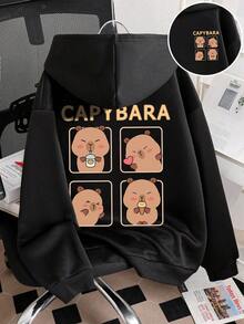 少女卡通印花保暖连帽卫衣