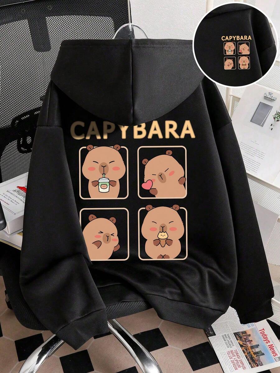 少女卡通印花保暖连帽卫衣