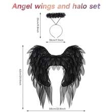 Mejora tu look de fiesta con alas de ángel de organza en blanco y negro: ¡perfectas para Halloween y celebraciones festivas - Blanco - Ver 7