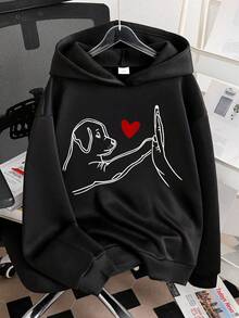 Tween Girl Cartoon Dog Print Warm Hoodie Sweatshirt