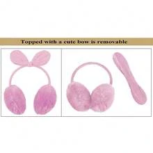 Women's Faux Fur Fleece Ear Muffs Winter Fleece Bow Valentines - Màu Hồng Tươi - Xem 3
