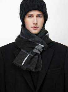 1条男士格纹撞色印花围巾。休闲、时尚、百搭、中性。适合男士服装 | 女士秋季服装 | 适合各行各业的教师和专业人士。也是完美的万圣节礼物。 - 黑色 - 查看 2