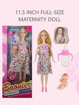 1 Set 11.5" Pregnant Doll With Realistic Big Belly, Includes Baby Doll, Milk Bottle, Changeable Belly Shape, Early Education Doll, Roleplay Game, Gift For Girls, Mother's Day, Birthday, Holiday