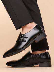 1 par de mocasines casuales cómodos para hombre con puntera redonda, parte superior de PU y suela de goma, adecuados para uso diario, negocios y oficina