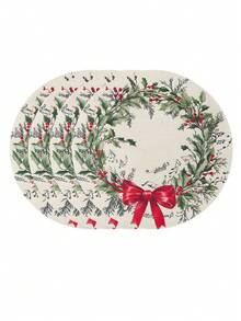 4Pcs Vintage Christmas Round Linen Placemats,Merry Christmas Dining Table Mats With Xmas Musical Symbols, Berry Green Leaf & Red Bow Wreath Design,Western Meal Table Pad,Christmas Party Decor,Christmas Decorations For Home,Xmas Decor,Kitchen Decor,Tabletop Decor,Holiday Party Supplies,Coffee Table Decor,Restaurant Supplies,Winter Decorations,New Year Party Supplies