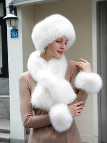 3pcs Women's Solid Color Faux Fur Headband, Scarf And Wrist Cuffs Set, Comfortable Polyester Accessory Kit Winter Outfits Fall Valentines Gift - Multicolor - View 11