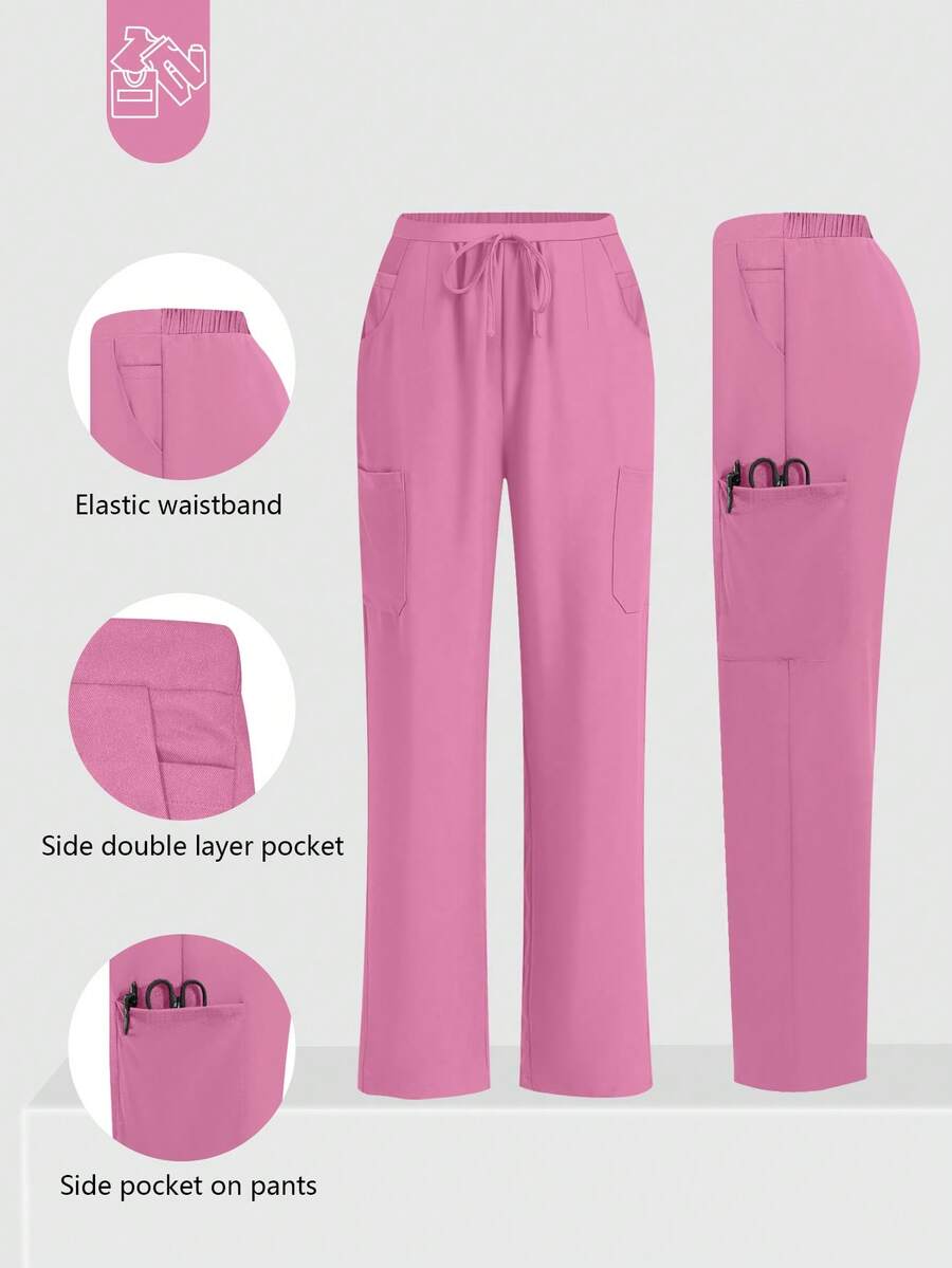 cimmuovere Women's /Nursing Pants, Comfortable Pants, Solid Color Simple Multi-Pocket Pants - Màu Hồng Tươi - Xem 1