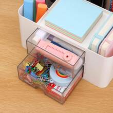 Desk Organizer With 2 Drawer, Plastic Desktop Pen Pencil Card Holder Storage Box For Files, Stationeries, Makeups, Lipsticks, Brushes, Lotions, Eye Shadows, Nail Polishes And Jewelries, For Desk, Bathroom, Vanity, For Valentine's Day Christmas Exquisite Small Gifts - 白色 - 查看 7