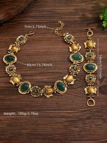 1 套 2 件复洛克风格树脂项链和手链套装，奢华几何金色首饰套装，适合女性日常、派对、活动佩戴（宝石颜色和位置随机） - 金色 - 查看 5