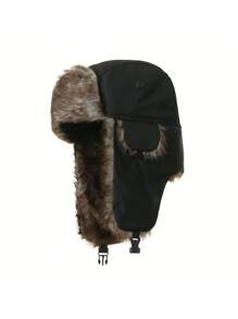 1pc Russian Mongolian Sheepskin Hat, Winter Trapper Hat, Faux Fur Ear Flap Hat For Middle-Aged & Elderly Winter Outfits Fall - Brown - View 11