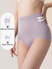 5 件高腰无缝塑身内裤，柔软舒适塑身内裤，透气纯色内裤，无缝不透明，适合日常和正式场合，柔软隐形设计，有裸色、粉色、紫色可选，适合 80-140 磅