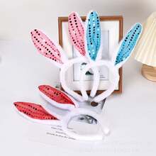1pc Glitter Rabbit Ear Headband, Plush Sequin Party Headpiece - Multicolor - View 11