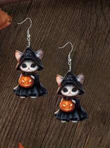 1 Pair Adorable Hoodie Cat Drop & Dangle Earrings, 2D Acrylic Cartoon Style For Women, Cute Daily Accessory, Ideal For Party & Date Outfits, Perfect Christmas Gift - Cat - View 5