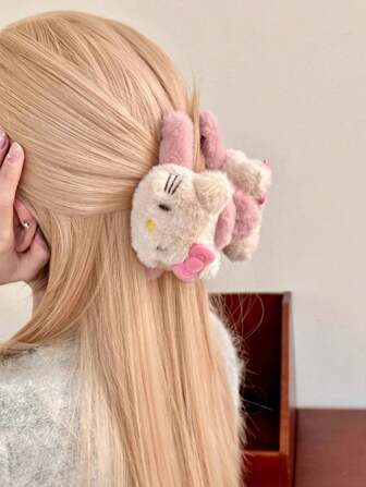 Sanrio 1 st Sanrio Authorized Söt KT Katt & Haj Plyschhårspänne, Kawaii Rosettdekoration, Lämplig för dagligt bruk