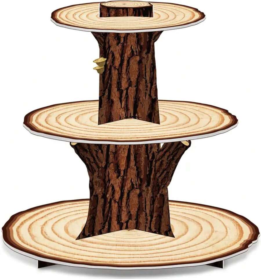 Soporte de madera para cupcakes, decoración de 3 niveles, soporte para pastel de occidental, bosque, Shower, soporte para cupcakes de madera rústica, decoración para YCT7 - Marrón - Ver 1
