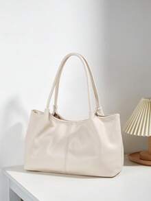 Túi xách tay nữ mới, Túi đeo vai dung tích lớn, thiết kế độc đáo, có quai xách kép đa năng, thích hợp cho kỳ nghỉ, đi làm, mua sắm và sử dụng hàng ngày - trắng - Xem 2