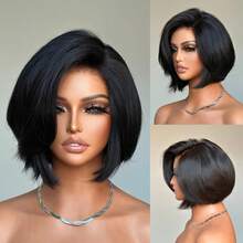 13x4 Lace Frontal Free Part Straight Short Bob Wigs Human Hair 1B# Color 13x4 Transparent Lace Malaysian Remy Human Hair With Pre Plucked Natural Hairline 10 Inch Human Hair Wigs For Women's Holiday Party Daily Wear Music Festival Mother's Day Carnival Valentine's Day Halloween All Saints' Day Christmas Day Cosplay Spring Summer Autumn Winter Local Warehouse Wear And GO New Product Discounts Wigs For Women - màu đen - Xem 9