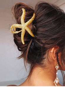 1 Stück kleine & große Damen Gold Seestern, Muschel, Konchen Design elegante Mode Metall Haarklammer, geeignet für Damen Strandurlaub Frisuren, Urlaubsgeschenk Haaraccessoires Herbst Mode Damen Haarspange Winter - Großer Seestern-Greifer - Übersicht 2