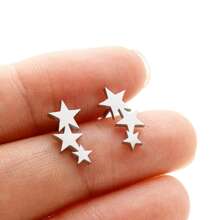 1 Pair Fashion Stainless Steel Earrings Small Cute Triple Star Stud Earrings Punk Piercing Earrings Women's Starry Minimalist Jewelry