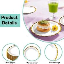 10/20/40个白色金箔纸盘，7英寸和9英寸象牙色扇形纸盘，带金色箔片，白色一次性纸盘套装，适用于生日、婚礼、圣诞节、新年、新娘送礼会、派对用品装饰 - 白色 - 查看 6