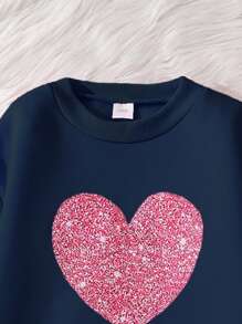 Left Mama 2pcs/Set Tween Girls Floral Print Thermal Lined Long Sleeve Top And Straight Pants Set, Autumn/Winter