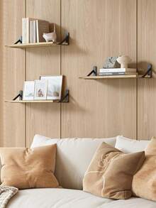 1个投影仪壁挂支架，加固钢支撑，卧室壁挂式储物架，100%天然桐木，大尺寸，用途广泛，可调节支架设计，适用于厨房、浴室和卧室收纳，坚固耐用，易于安装，非常适合展示小型盆栽植物、多肉植物和悬挂装饰品。 - 燒木色 - 查看 5