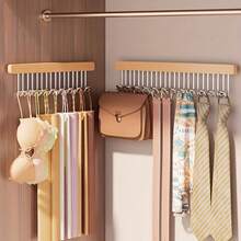 1 pieza Perchero de madera para cinturones - Accesorio de armario de madera resistente | 1 pieza Percha extensible con 8/12 ganchos | 12 pulgadas y 16.2 pulgadas para organizar ropa y cinturones en el armario