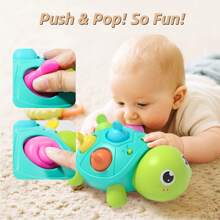 爬行乌龟玩具，适合0-18个月大的婴儿 - 互动音乐灯和按压式硅胶泡泡，用于感官和活动学习玩具 - 彩色 - 查看 7