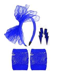 Forever & Moment 3/5/12 件女士 1980 年代霓虹服装配饰套装蝴蝶结头带闪电吊坠耳环串珠项链无指渔网手套手链万圣节装饰礼物万圣节派对礼物 - 多色 - 查看 8