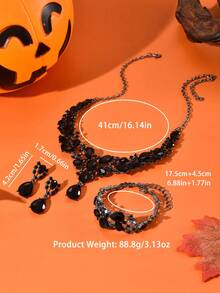 Bộ trang sức 3/4 món phong cách Gothic màu đen gồm mặt dây chuyền, bông tai và vòng tay dành cho nữ, thích hợp cho tiệc Halloween, phong cách đường phố, làm quà tặng hoặc đeo hàng ngày. - đen - Xem 6