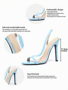 Jin Bei Qi Giày sandal cao gót hở mũi bằng da bóng dành cho nữ, thích hợp cho mùa xuân/hè, kiểu dáng thời trang dự tiệc, trang trọng, màu xanh dương. - Màu xanh lam - Xem 10
