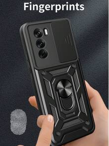 Funda para teléfono OPPO RENO 12 PRO con soporte, anillo de sujeción y cubierta deslizante para la cámara - Negro - Ver 2