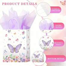 24pcs Gift Bags And Shopping Bags Party Gift Packaging Bag, Butterfly Printing Handbag, Shopping Bag, Birthday Gift, Party Gift, Hand-Held Paper Bag - Multicolor - View 4
