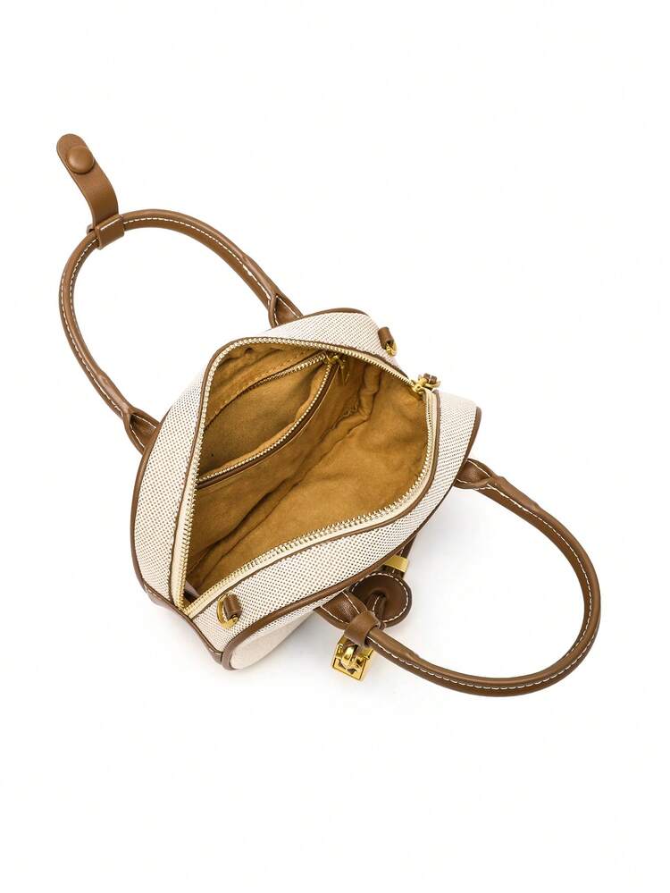 迷你明线包，宽肩带女士复古斜挎包，小号托特包女士奢华设计手提包，纯色简约单肩包，时尚女士包 - 彩色 - 查看 11