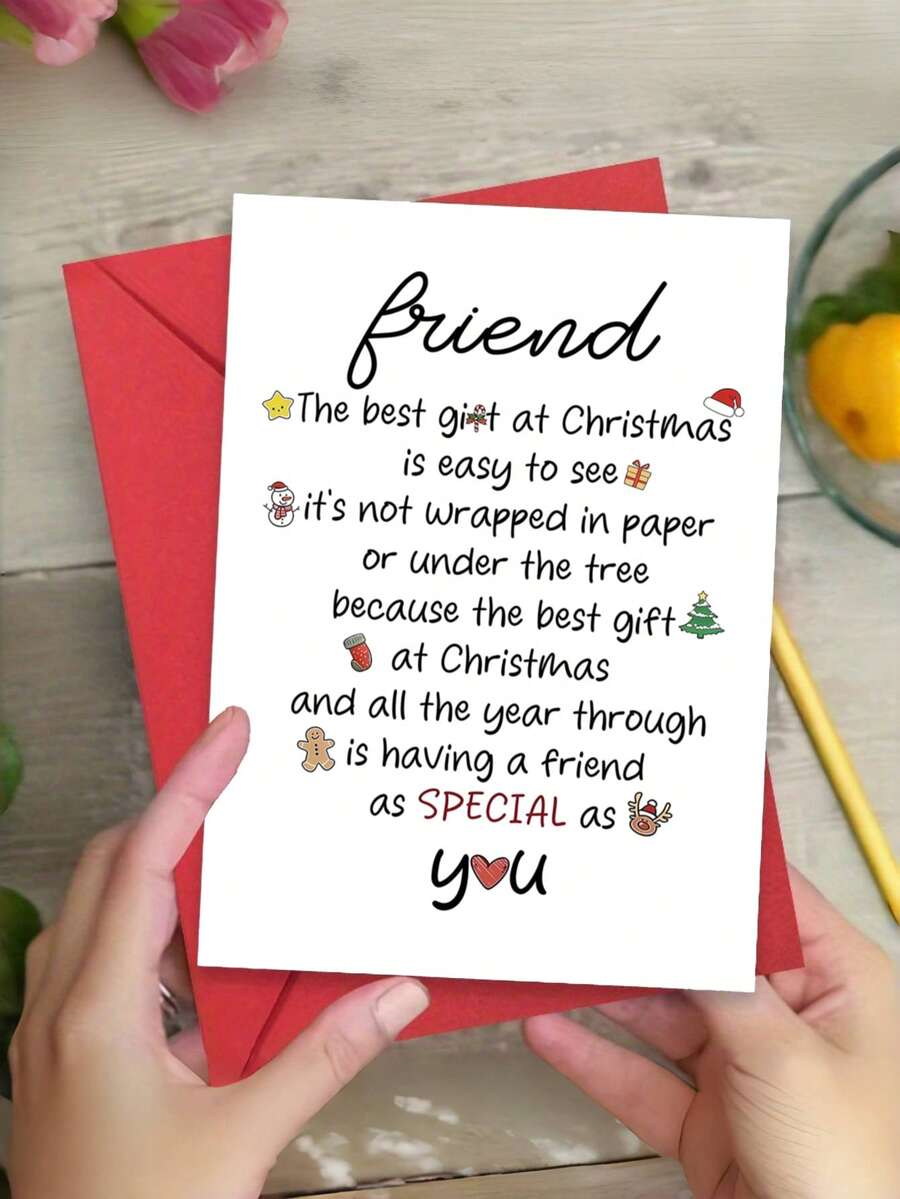 1pc Christmas Card With Envelope For A Special Friend - Blank Inside Friendship Card, Seasons Greetings & Holiday Thank-You Card - Multicolor - View 1