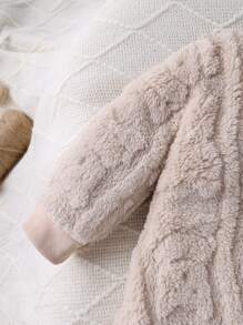 Autumn/Winter Baby Bear Long Sleeve Fleece Sleeping Bag, Reversible With Hidden Zipper, Soft & Comfortable Swaddle Infant Supplies - Apricot - View 7